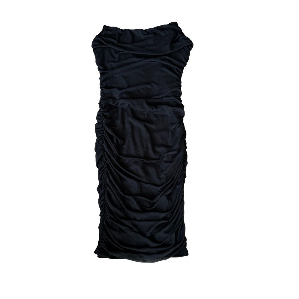 Strapless Mesh Ruched Bodycon Corset Mini Dress Black Small - Picture 4 of 8